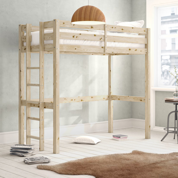 Cutler european single high sleeper loft store bed with shelf and desk